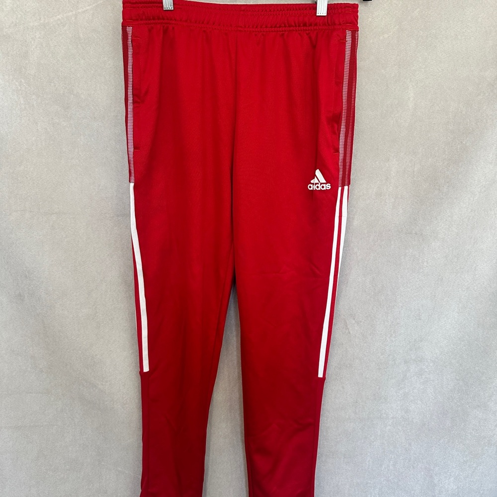 Adidas Aeroready Red Joggers with White Stripes. Size Medium